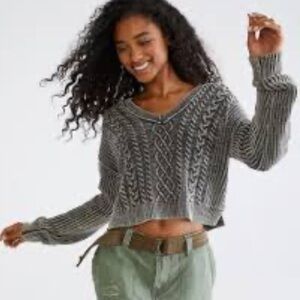 Aeropostale Charcoal V-Neck Cable Knit Sweater